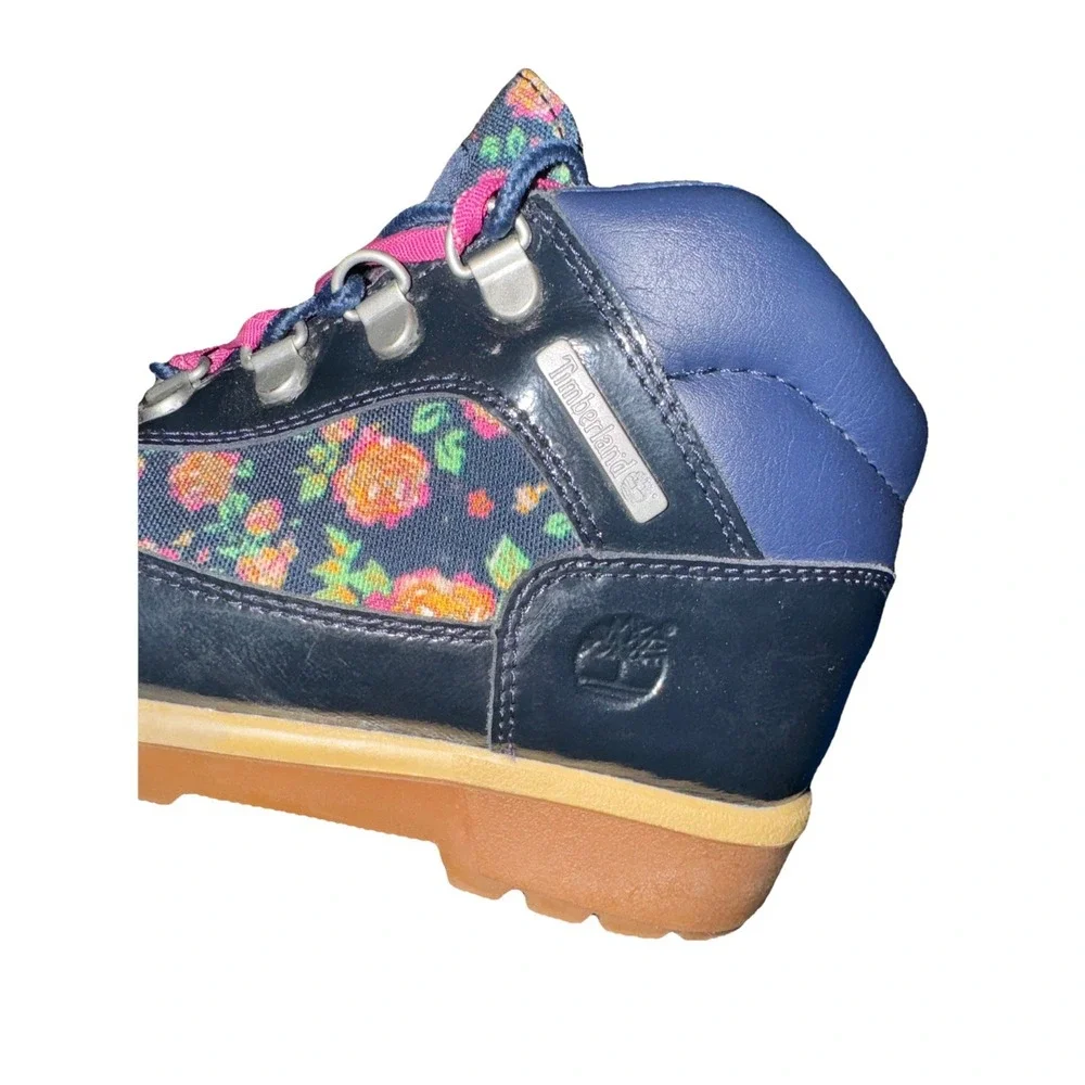 Timberland Classic Floral Boots Navy Pink Laces Logo Little Kids 2.5  EU 34.5